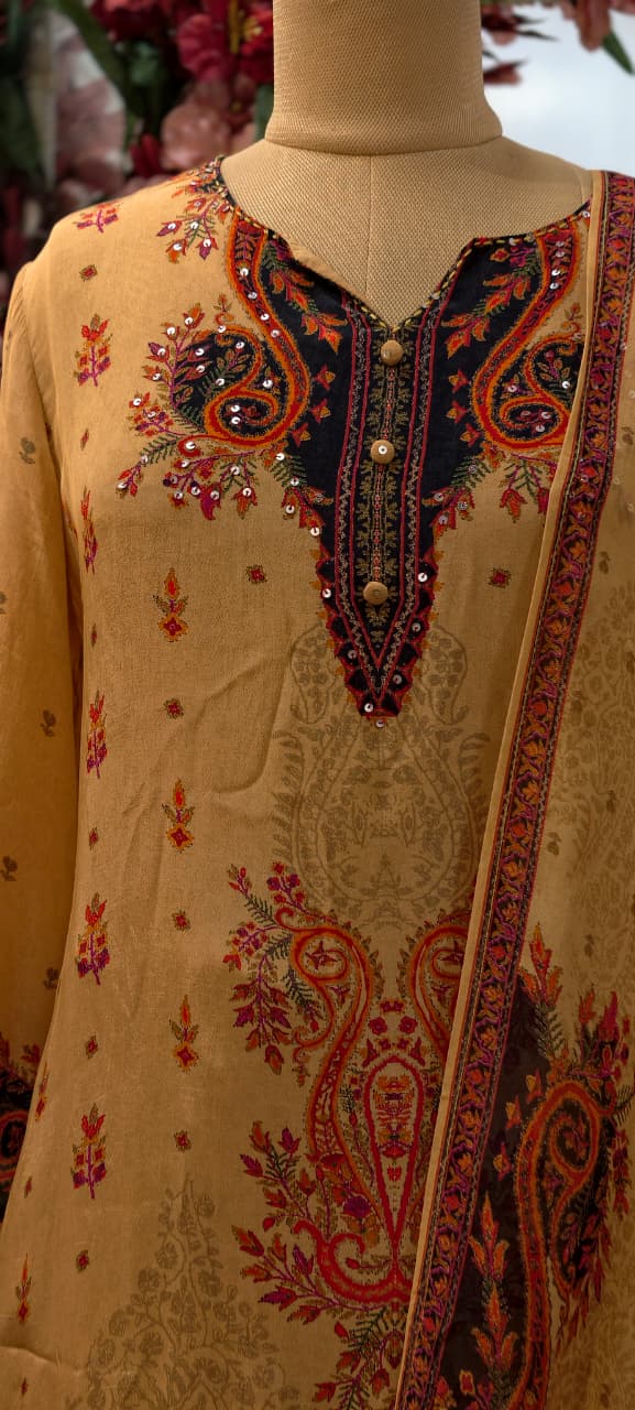 Bold Look Mossaic Floral Printed Sequin Highlights Full Suit Set With Dupatta