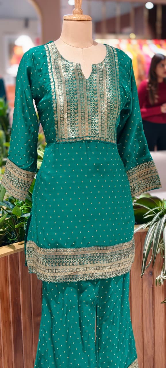 Banarasi Touch Pure Georgette Co-Ord Set With Farsi & Palazzo Bottom