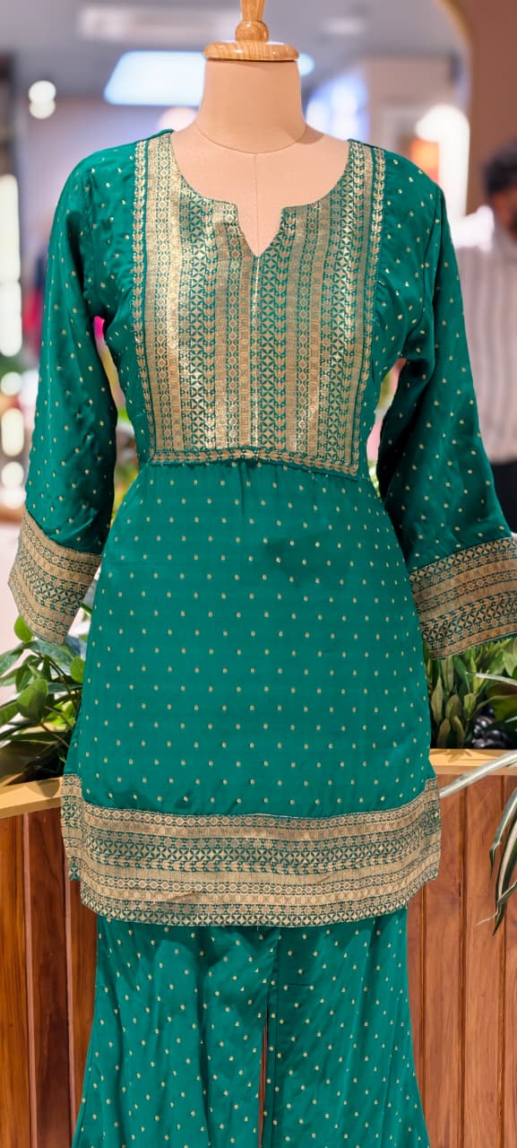 Banarasi Touch Pure Georgette Co-Ord Set With Farsi & Palazzo Bottom