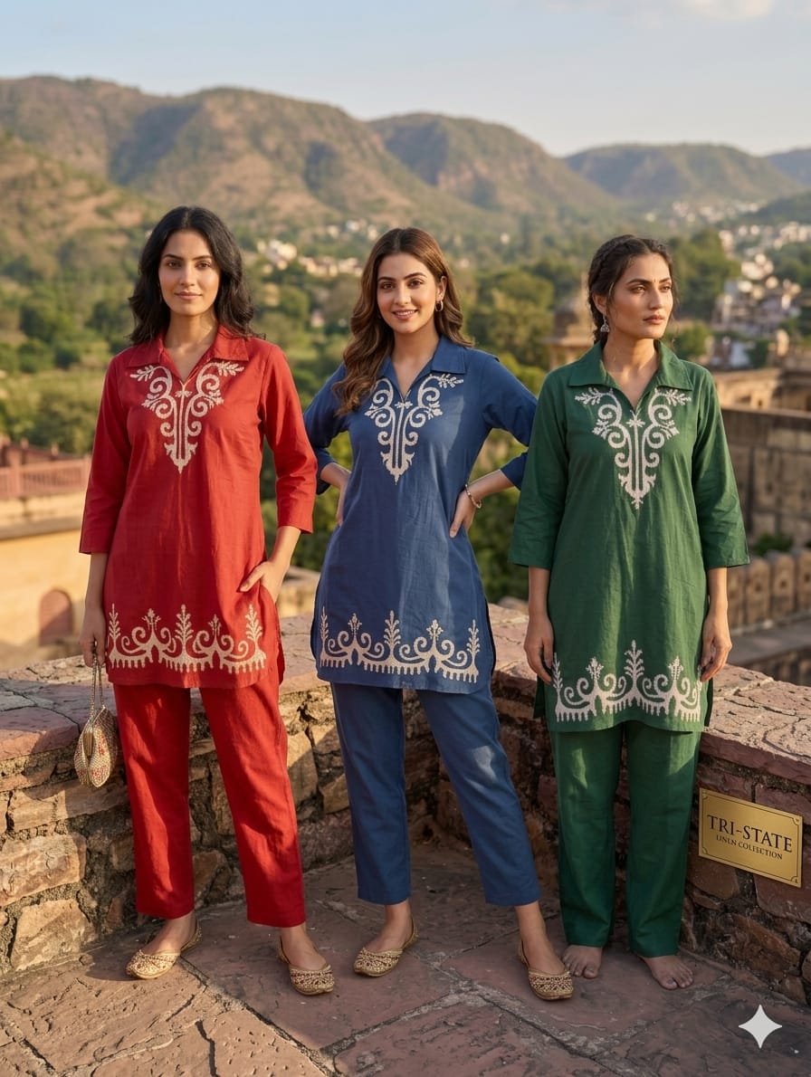 Smart Minimal Print Solid Casual Wear Cotton Co-Ord Set- 14964