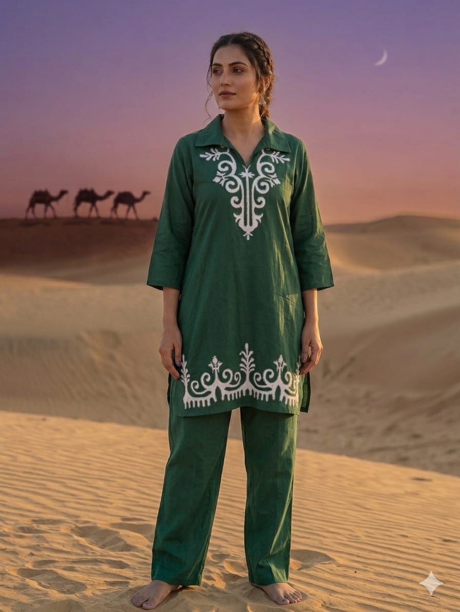 Smart Minimal Print Solid Casual Wear Cotton Co-Ord Set- 14964
