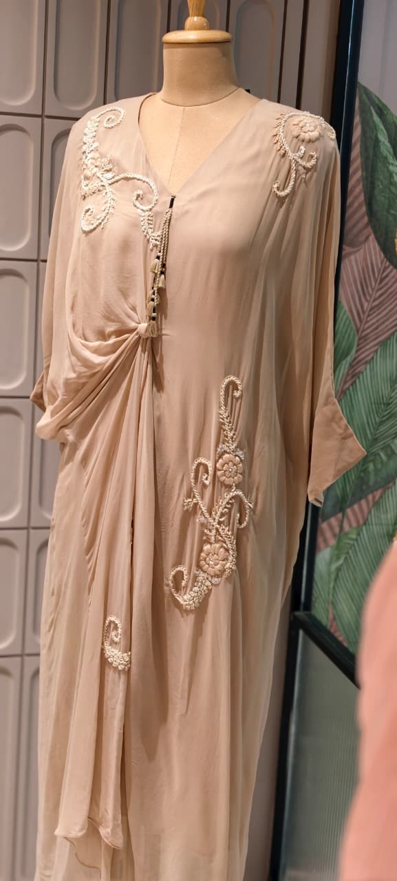 Elegant Cut-Dana Spiral Embroidery Drape Look Indo-Wear One Piece- 14948