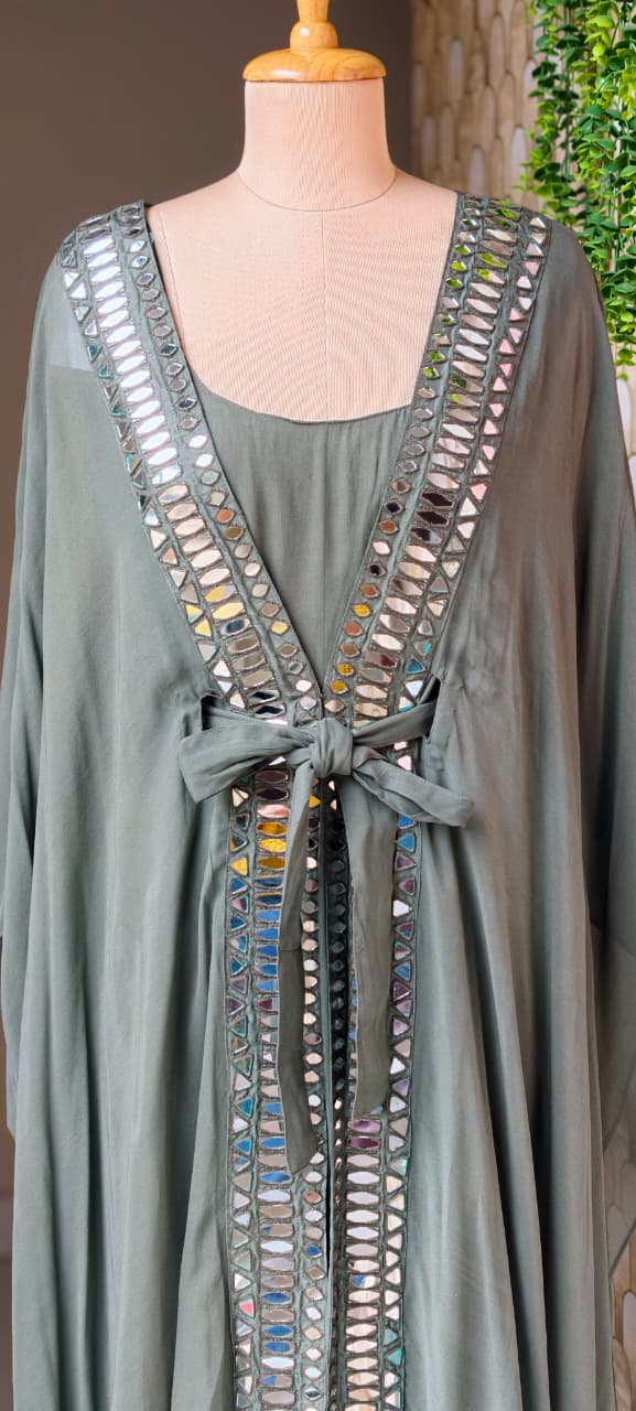 Kaftan Look Real Mirror Elegance Knotted Outer & Inner Gown Style Indo Wear- 15010