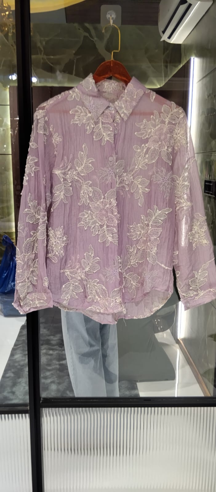 Structured Fine Thread-Work Embroidered Imported Westren Top- 15069