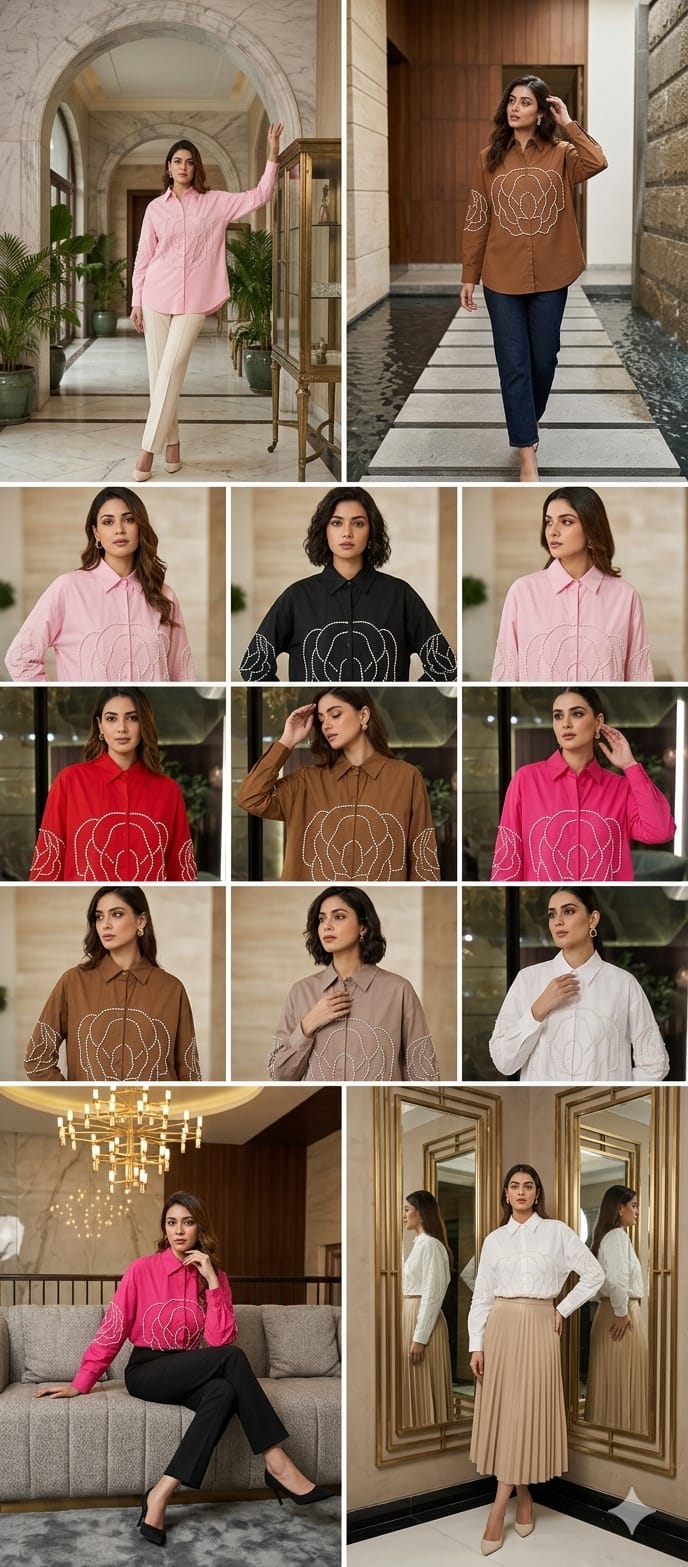 Pearl Elegance Imported Fabric Over Size Look Solid Shirt- 15071