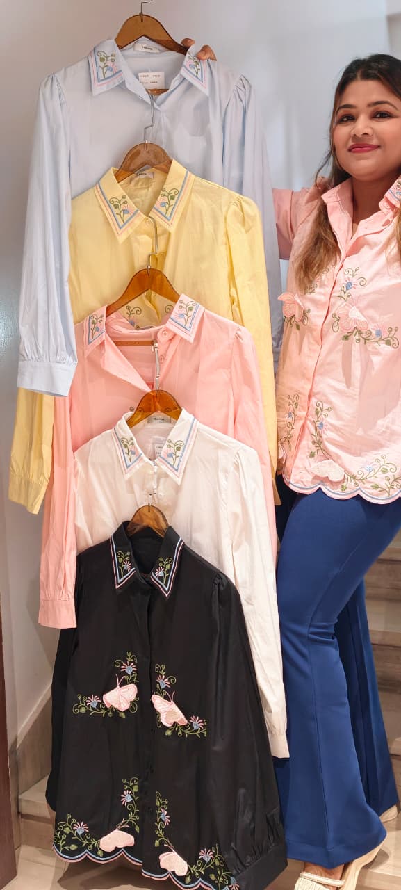 Floral Print With Butterfly Pop-Up Imported Western Top- 15063