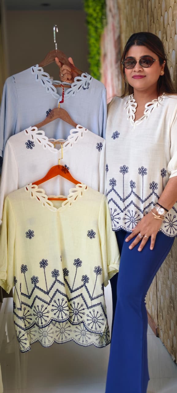 Kurta Style Classic Cut-Work Embroidery Light Weight Casual Top- 15048