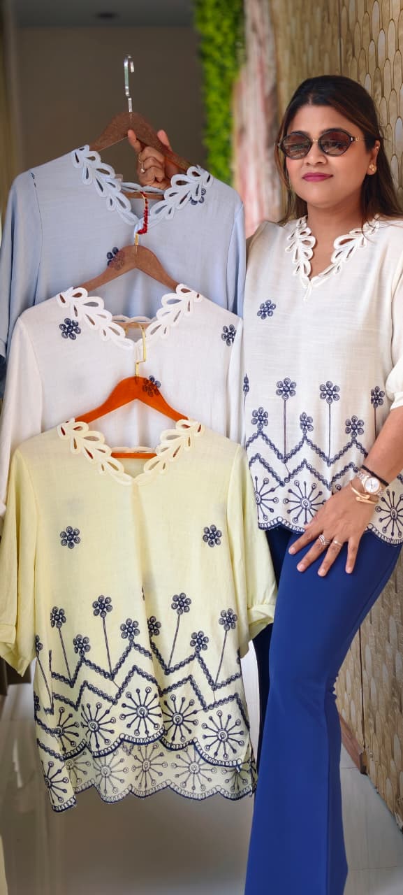 Kurta Style Classic Cut-Work Embroidery Light Weight Casual Top- 15048