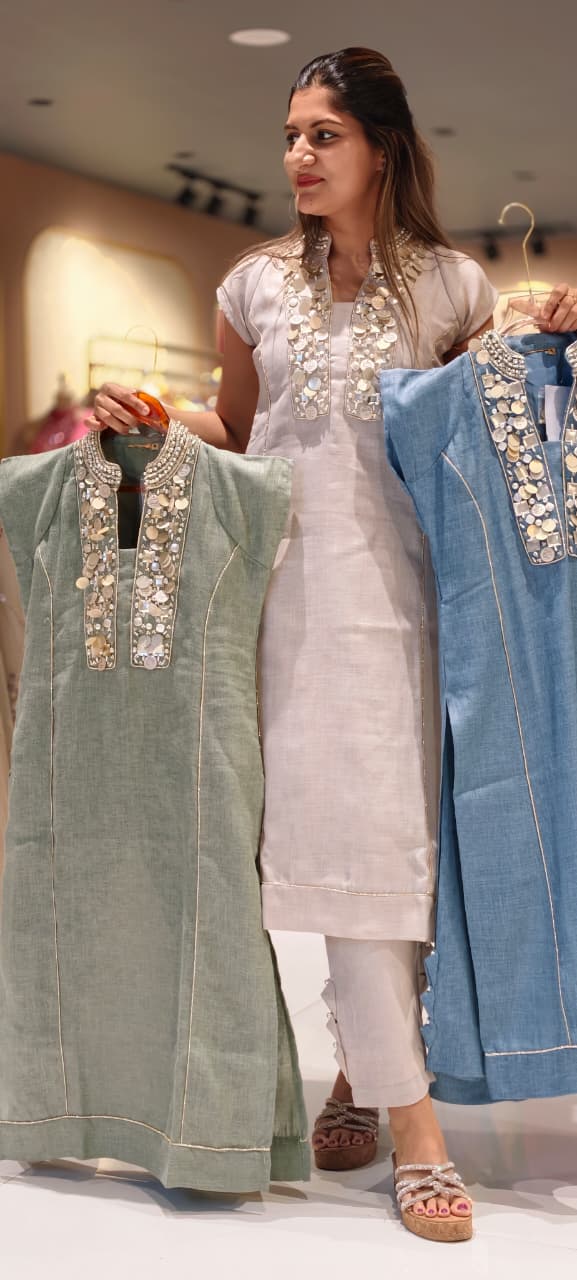 Premium Subtle Shimmering Textures Sequin Mirror Work Straight Kurta & Pant Set- 15087 LEAN FIT (Dispatchning After 3 Days)