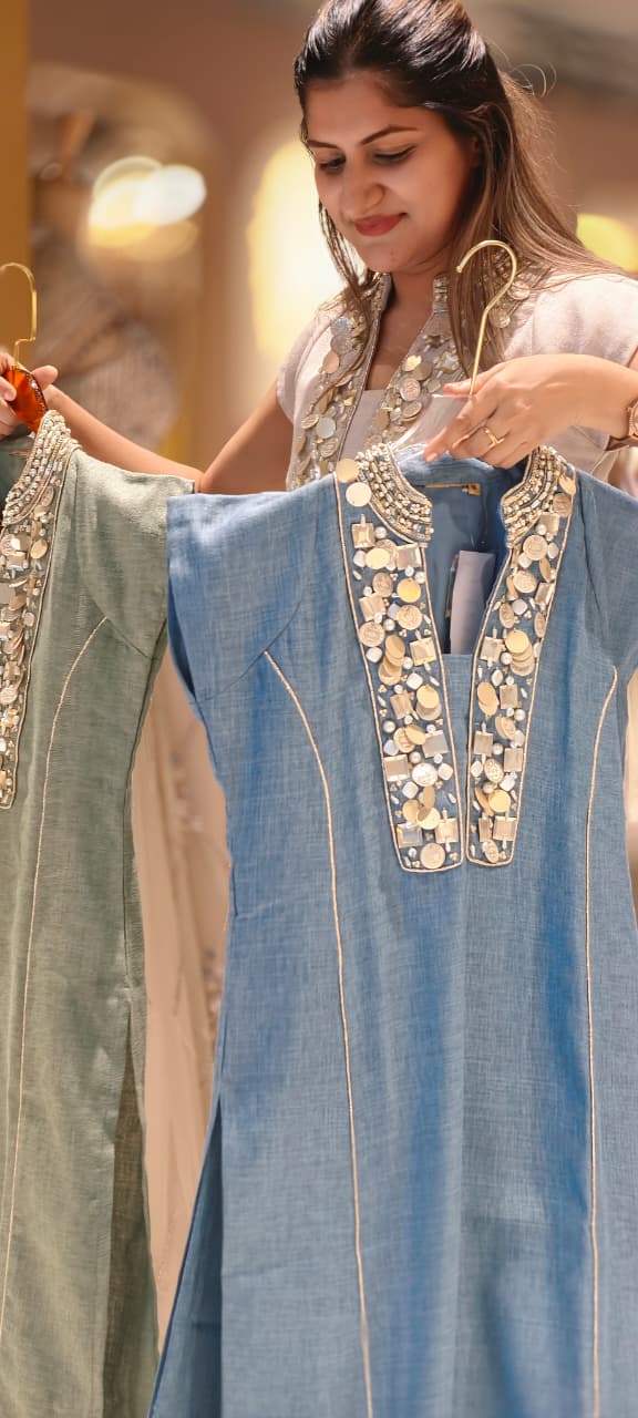 Premium Subtle Shimmering Textures Sequin Mirror Work Straight Kurta & Pant Set- 15087 LEAN FIT (Dispatchning After 3 Days)
