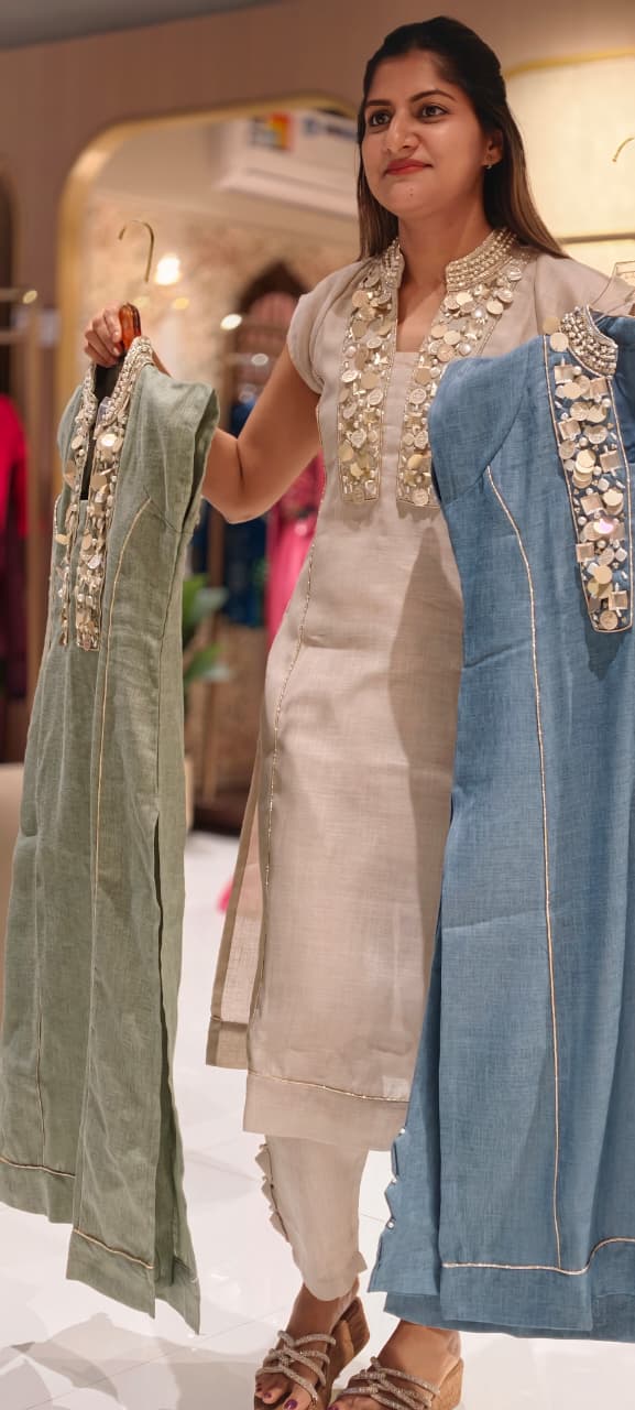 Premium Subtle Shimmering Textures Sequin Mirror Work Straight Kurta & Pant Set- 15087 LEAN FIT (Dispatchning After 3 Days)