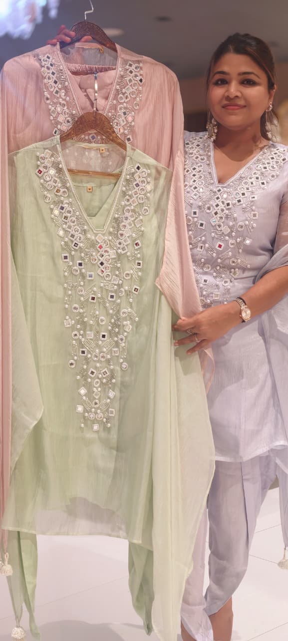 Premium Mirror & Pearl Embellished Kaftan Co-Ord Set with Dhoti Pants- 15094 (Dispatchning After 3 Days)