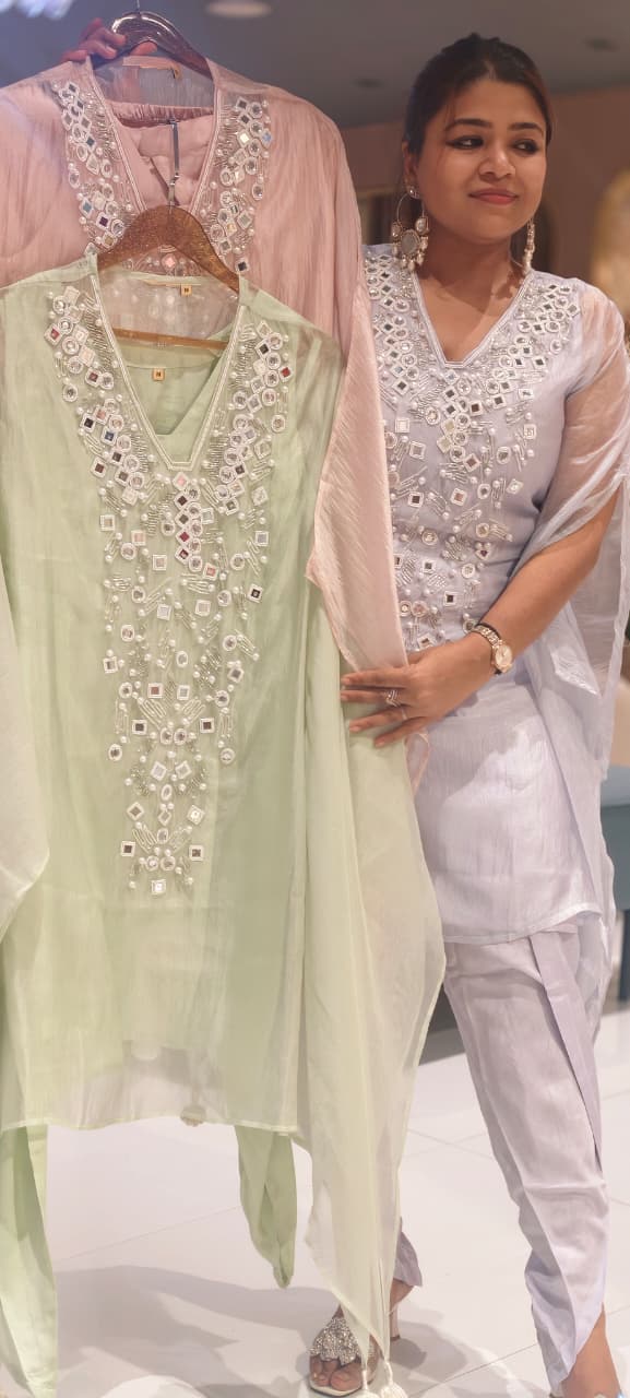Premium Mirror & Pearl Embellished Kaftan Co-Ord Set with Dhoti Pants- 15094 (Dispatchning After 3 Days)
