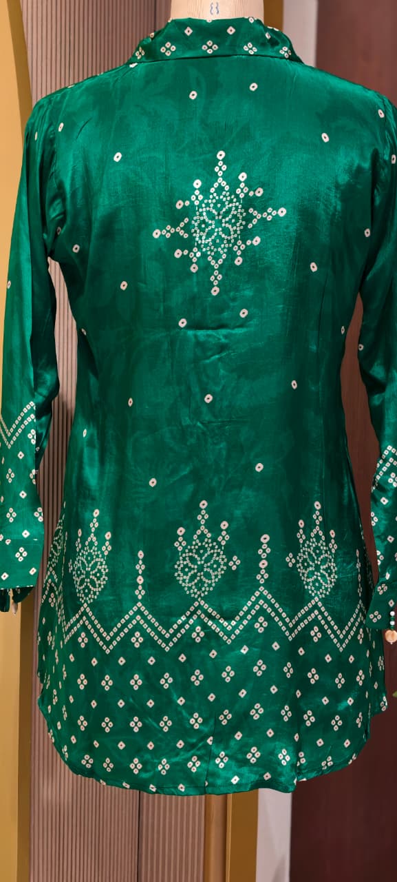 Pure Crepe Collared Bandhani Print Casual Wear Shirt- 14511