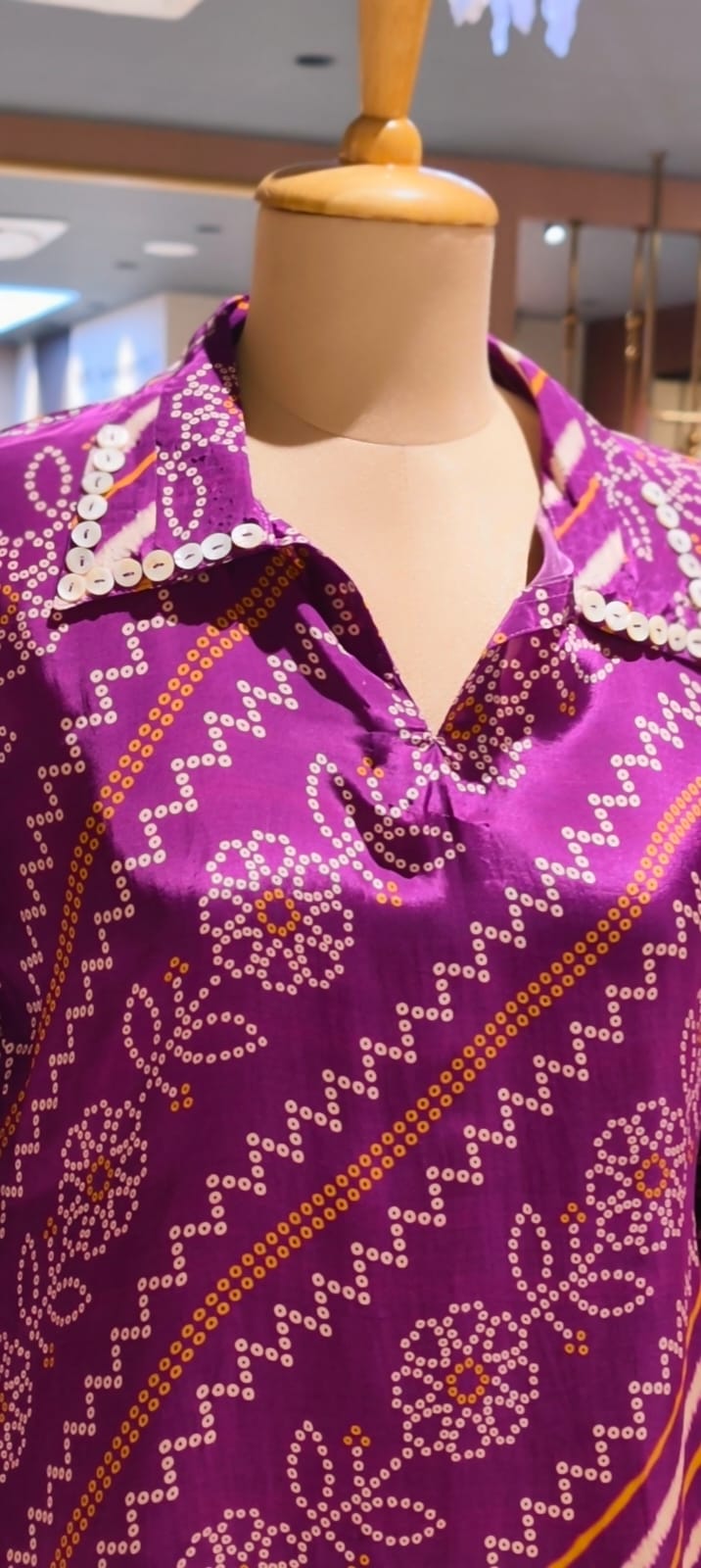Women's Premium Purple Bandhani Floral Printed Soft Crepe Casual Shirt Top- 15114