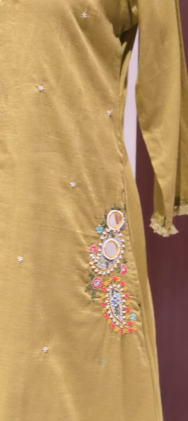 Stylish Mul Cotton A-Line Full Suit Set with Beautiful Mirror Embroidery and Both Side Pockets- 15167