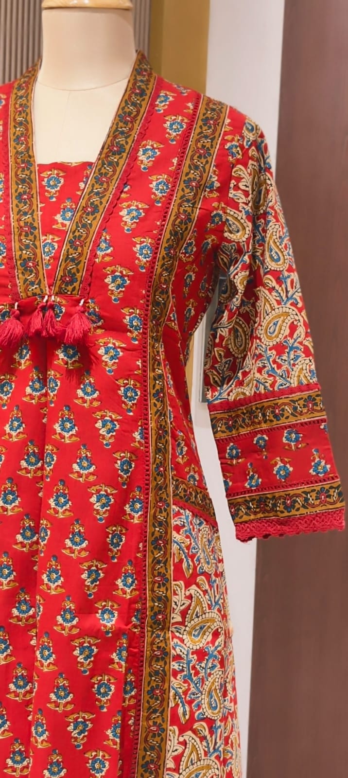 Royal Classic Mughal Floral Block Printed A-Line Cotton Full Suit Set With Dupatta