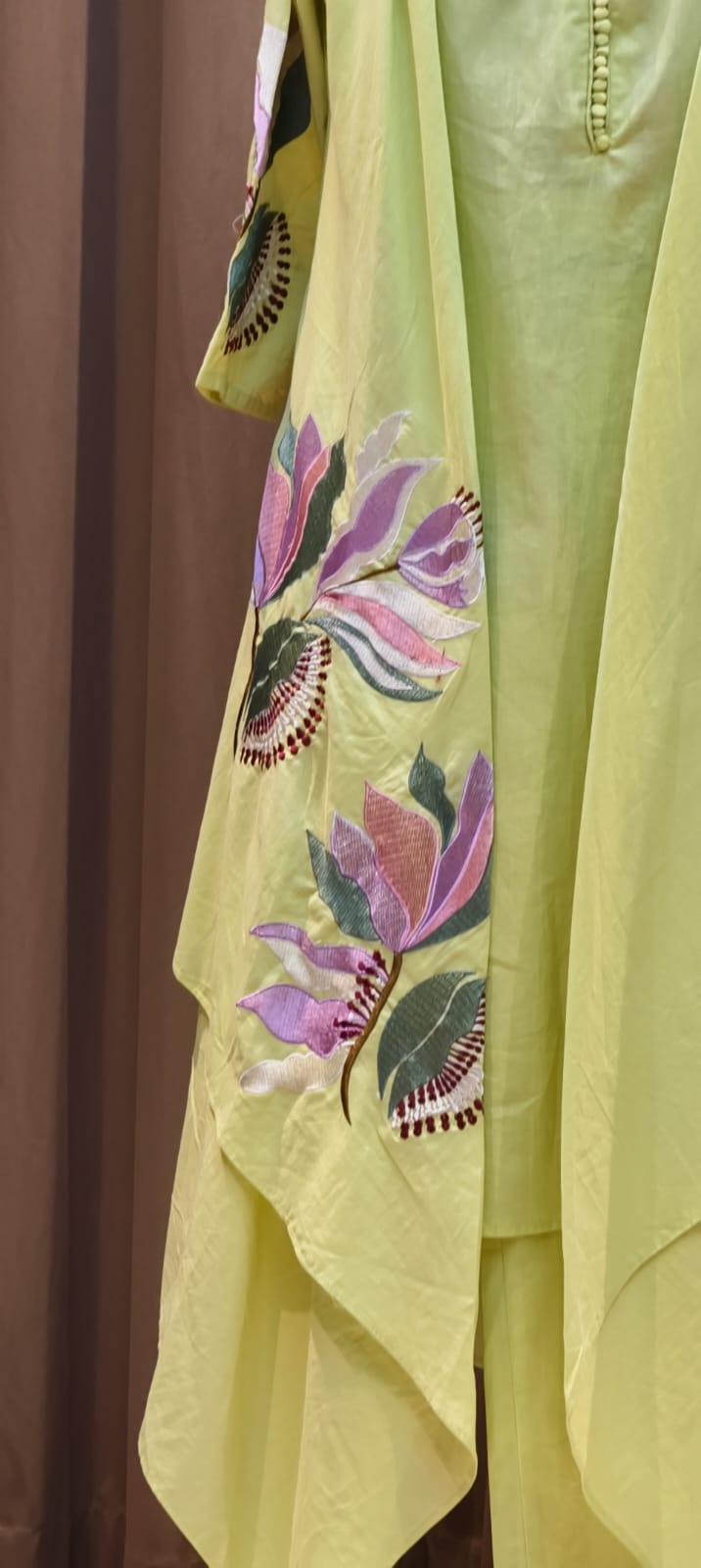 Fine Floral Embroidered High Low Jacket Style Kurta With Matching Bottom In Cotton Fabric- 15183