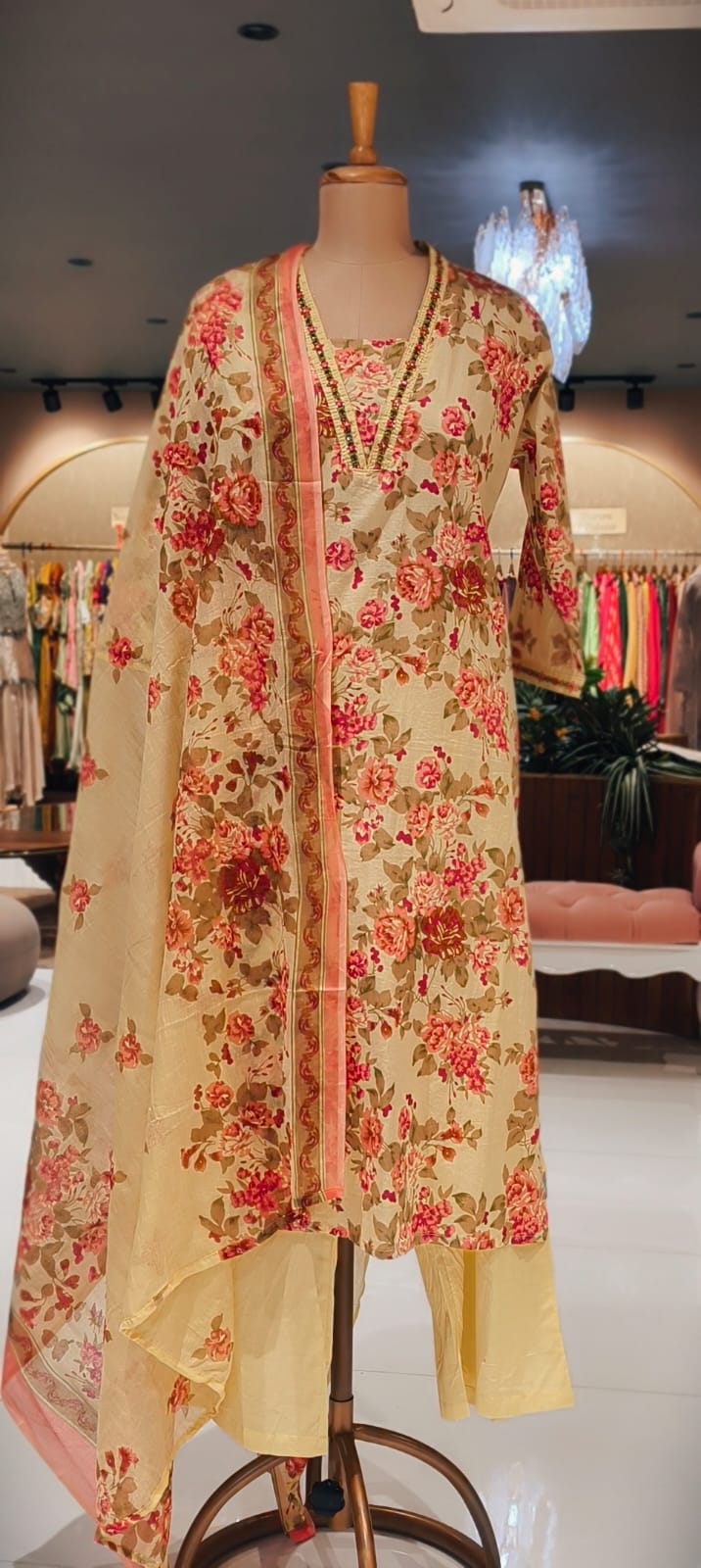 Scattered Beautiful Floral Print Summer Friendly Cotton Full Suit Set With Dupatta- 15302