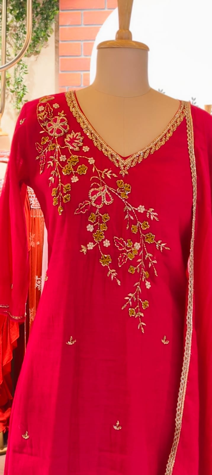 Elegant Zardosi Cut-Dana Embroidery Work A-Line Surat Mul-Chanderi Full Suit Set With Dupatta- 15297