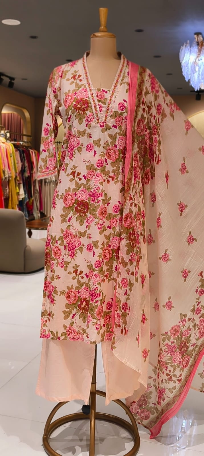 Scattered Beautiful Floral Print Summer Friendly Cotton Full Suit Set With Dupatta- 15302
