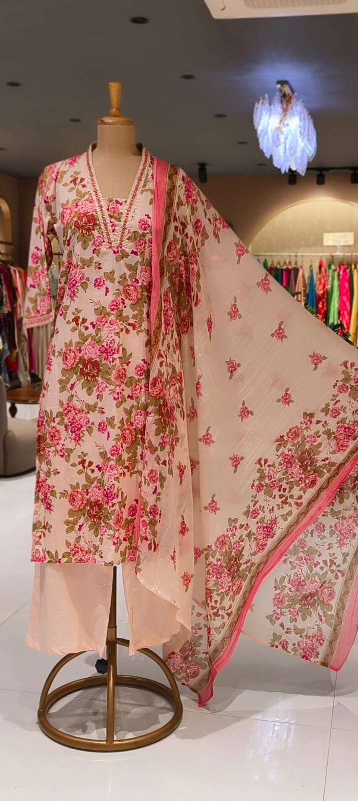 Scattered Beautiful Floral Print Summer Friendly Cotton Full Suit Set With Dupatta- 15302