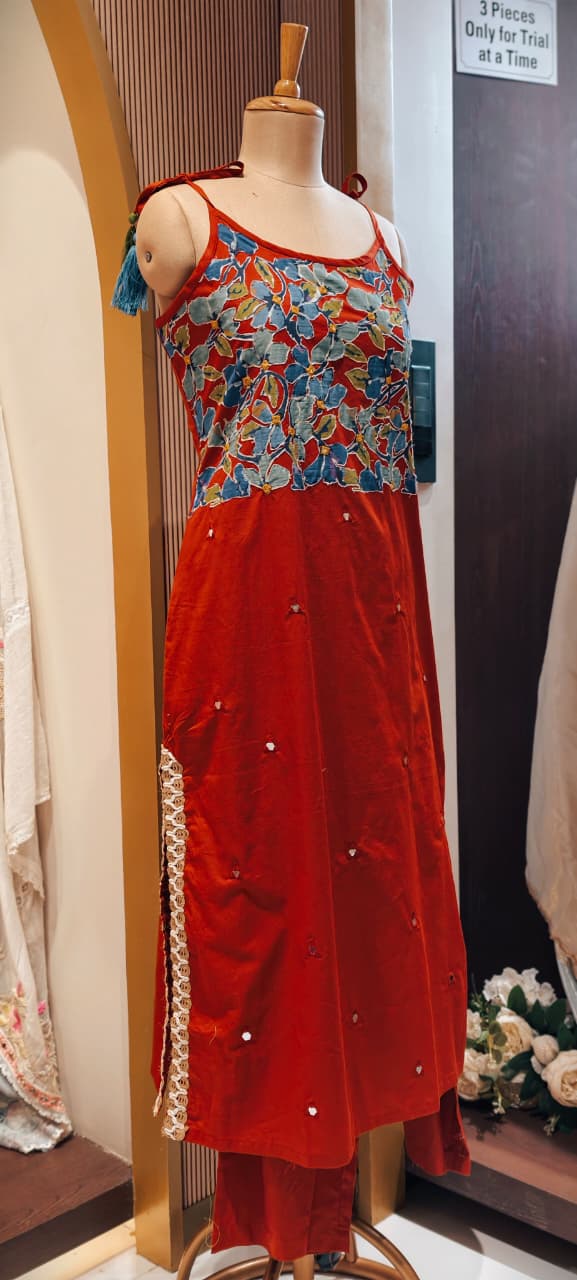 Noodle Strap Summer Style Petal Printed Casual Wear Cotton Kurta Pant Set- 15123