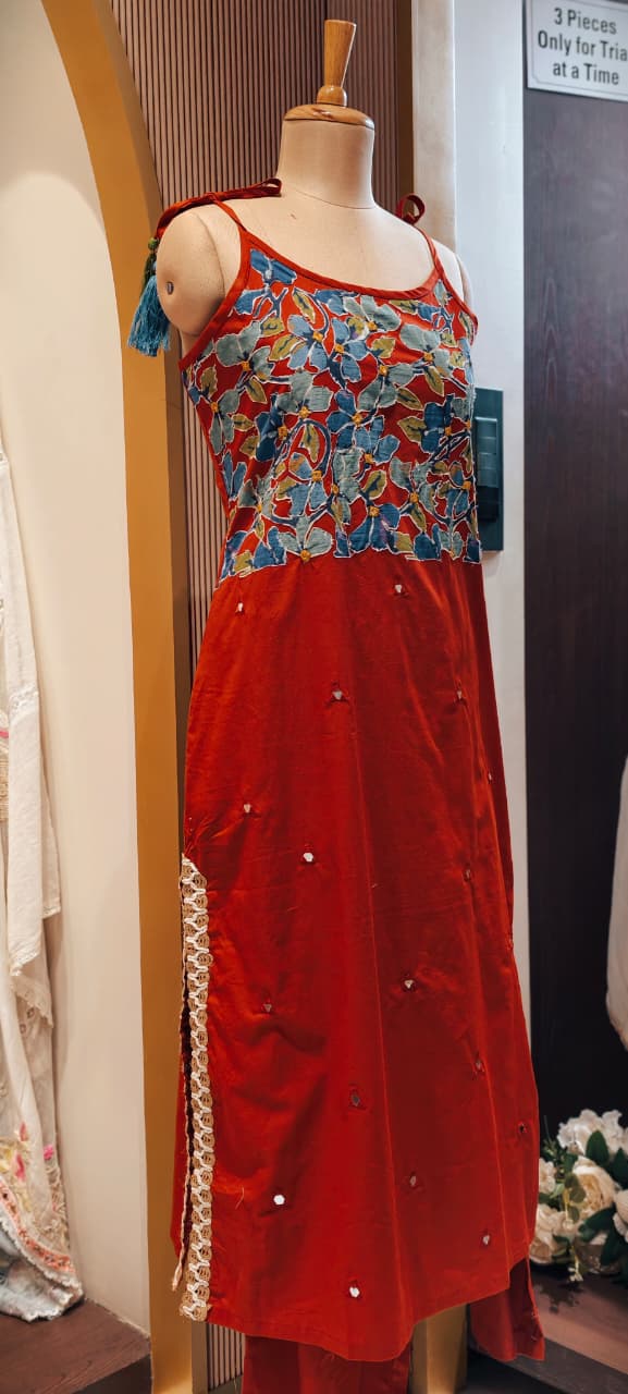 Noodle Strap Summer Style Petal Printed Casual Wear Cotton Kurta Pant Set- 15123