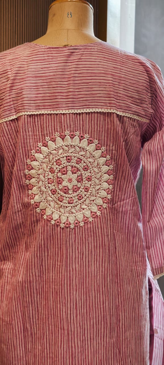Timeless Striped Cotton Full Suit with Matching Plain Bottom and Floral Dupatta Set- 15170