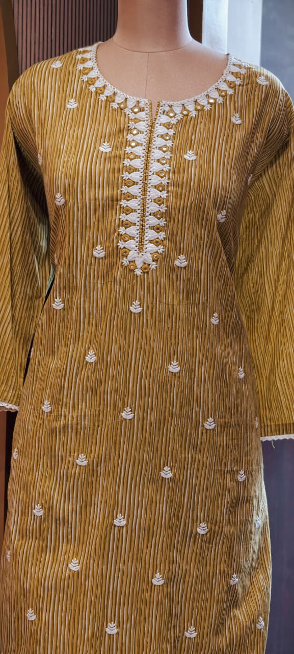 Timeless Striped Cotton Full Suit with Matching Plain Bottom and Floral Dupatta Set- 15170