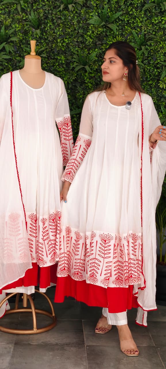 Premium Cotton Panel Double Layer Vibrant Printed Anarkali Full Suit Set With Dupatta- 15179