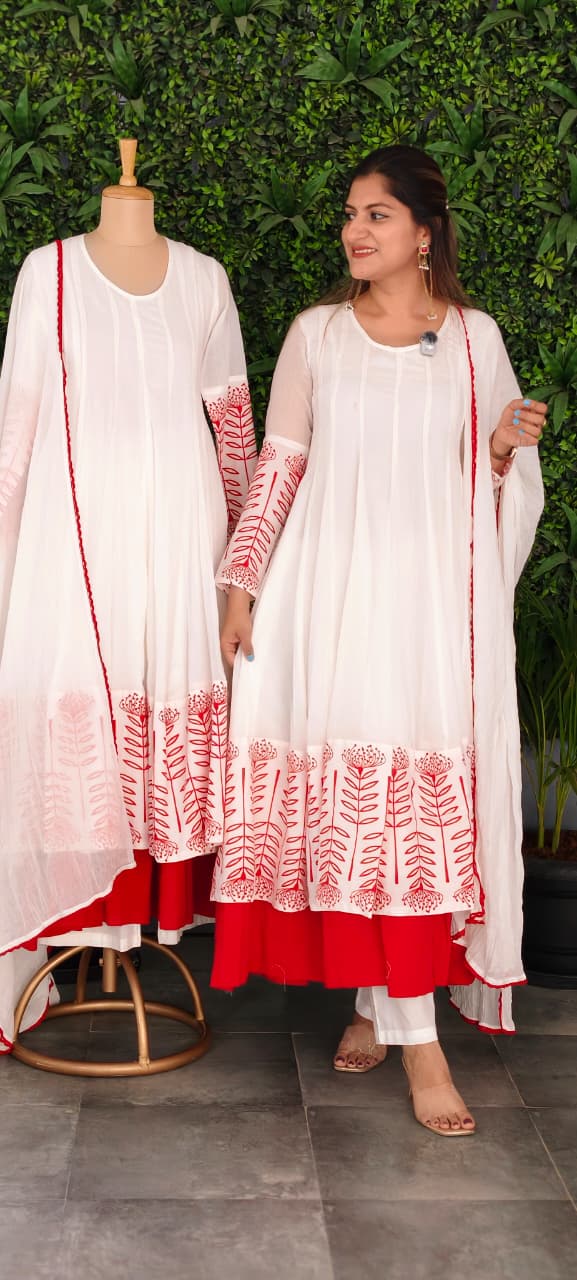 Premium Cotton Panel Double Layer Vibrant Printed Anarkali Full Suit Set With Dupatta- 15179