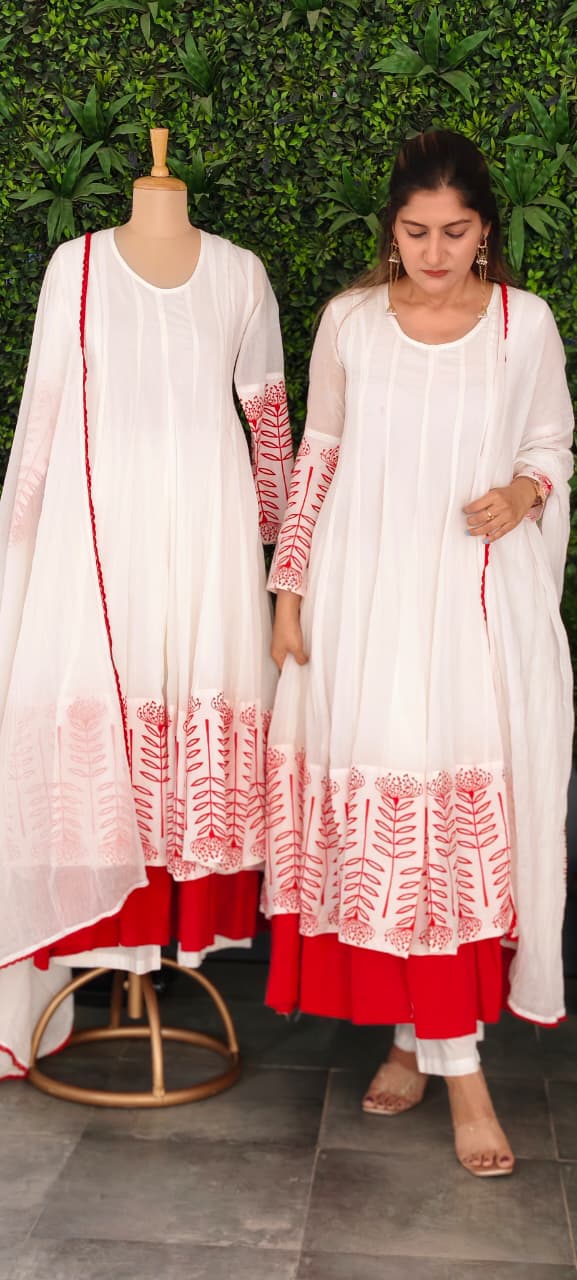 Premium Cotton Panel Double Layer Vibrant Printed Anarkali Full Suit Set With Dupatta- 15179