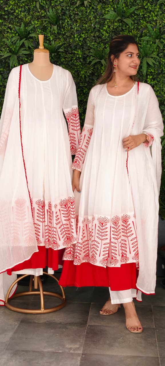 Premium Cotton Panel Double Layer Vibrant Printed Anarkali Full Suit Set With Dupatta- 15179