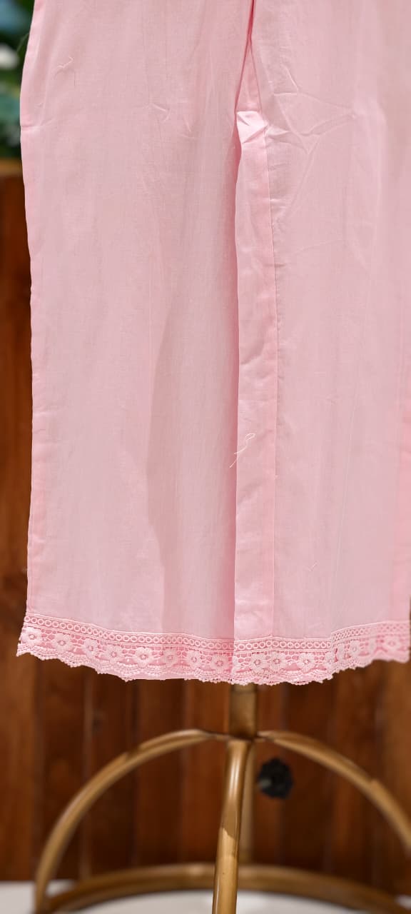 Ivory Blossom Hacoba Thread Embroidery With Lace Detailing Cotton Co-Ord Set- 15304