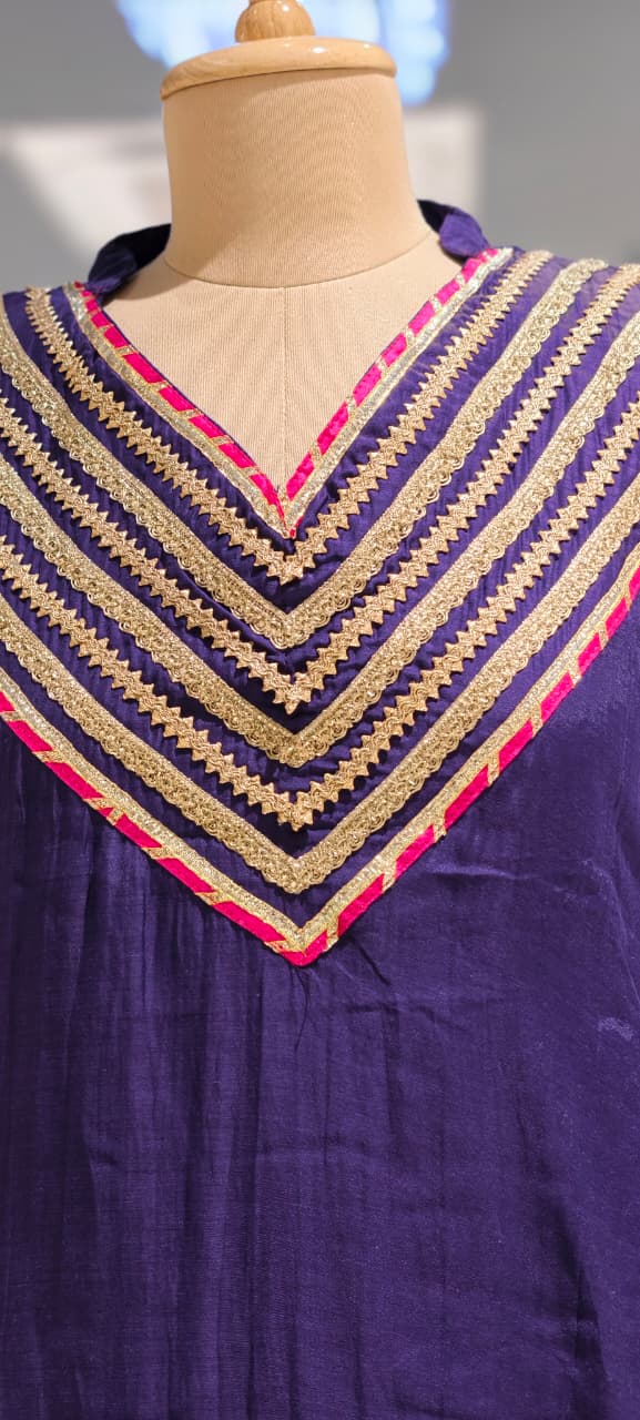 Festive Gota Patti A-Line Mul-Chanderi Full Suit Set with Scalloped Dupatta & Pom Pom Tassel- 15394
