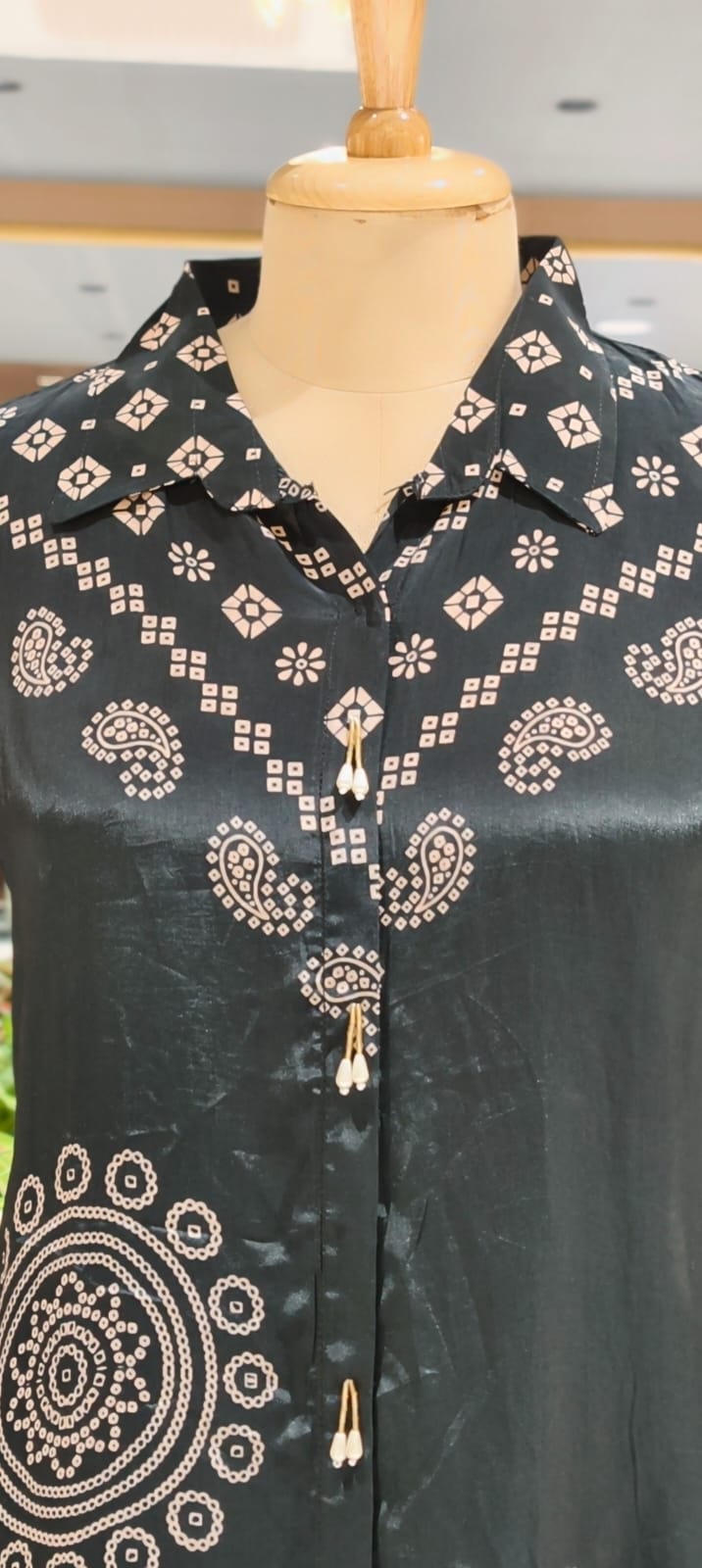 Midnight Glam Bandhej Printed Flowy Casual Crepe Shirt- 15323 (Lean Fit)