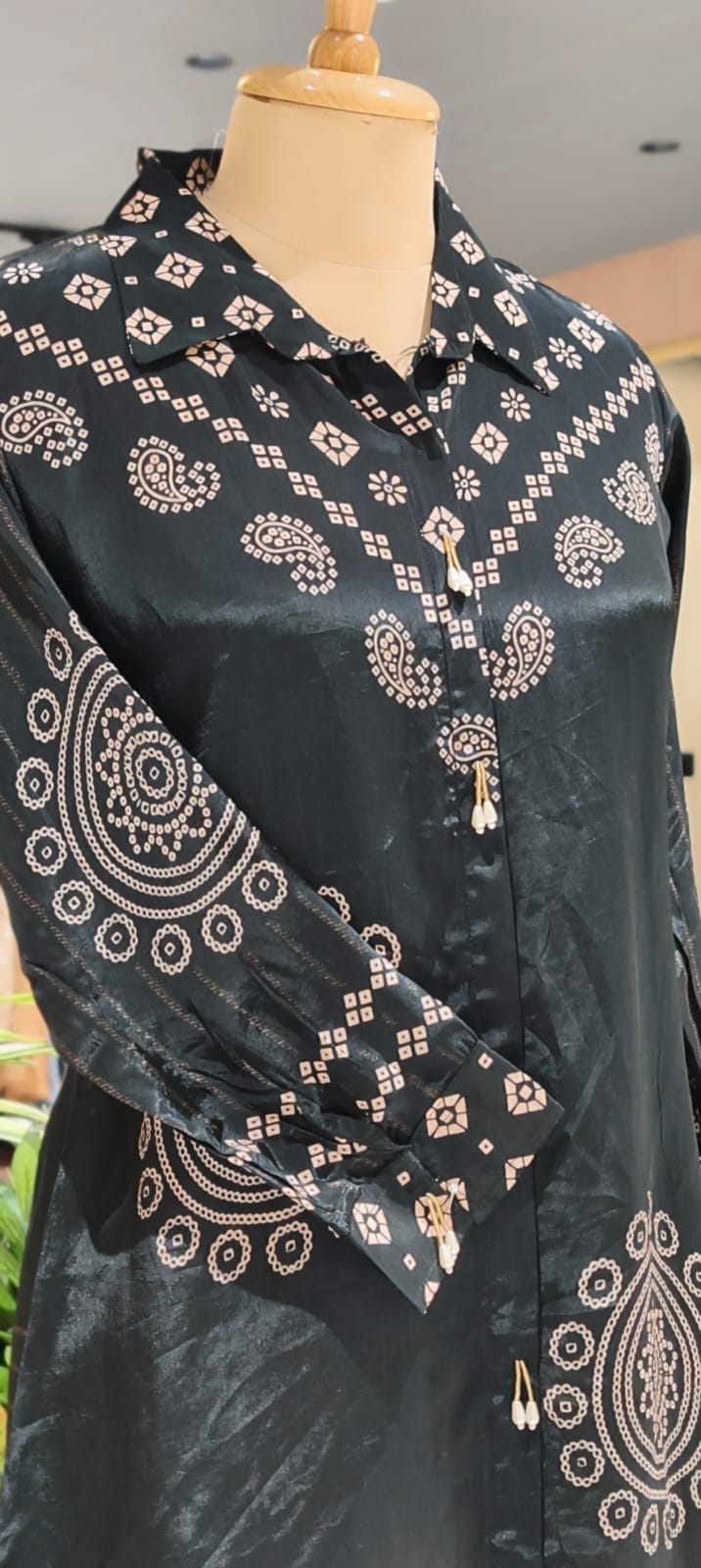 Midnight Glam Bandhej Printed Flowy Casual Crepe Shirt- 15323 (Lean Fit)