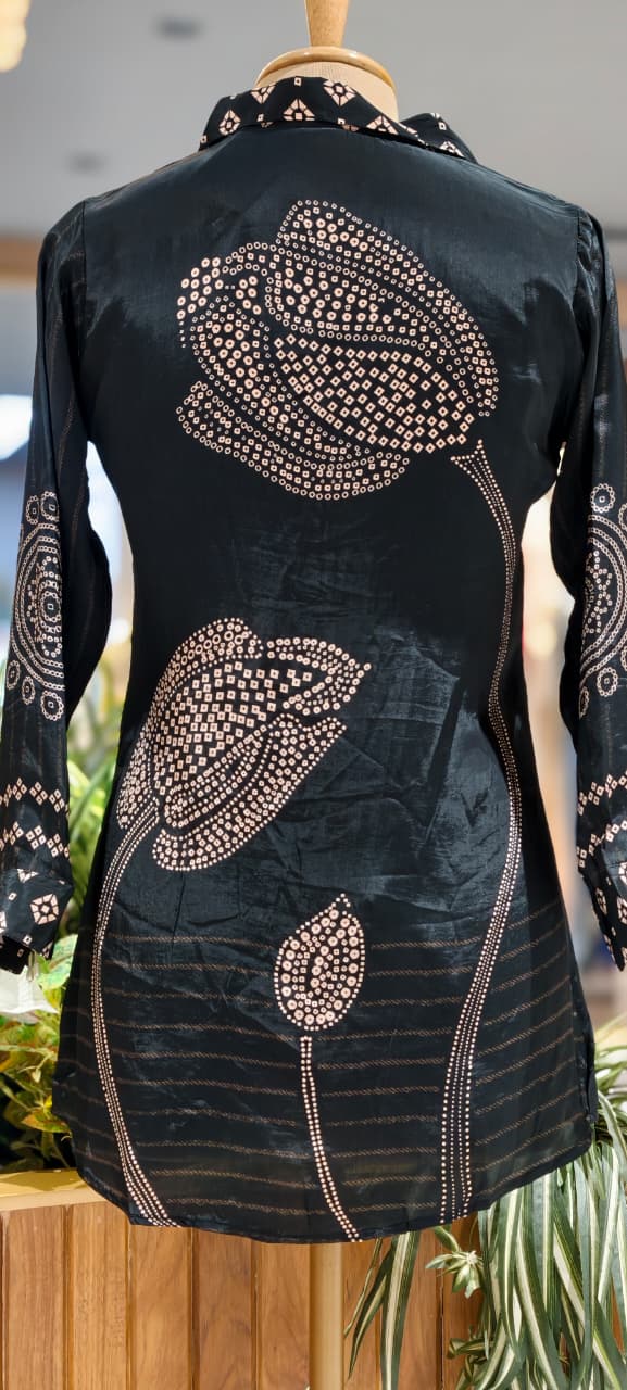 Midnight Glam Bandhej Printed Flowy Casual Crepe Shirt- 15323 (Lean Fit)