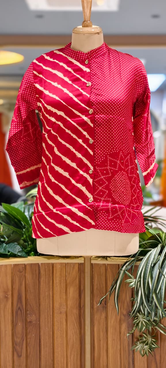 Vibrant Striped Bandhej Print Causal Wear Crepe Shirt- 15348 (Lean Fit)