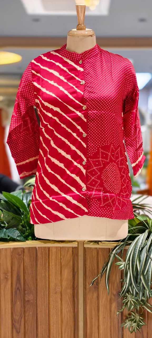 Vibrant Striped Bandhej Print Causal Wear Crepe Shirt- 15348 (Lean Fit)