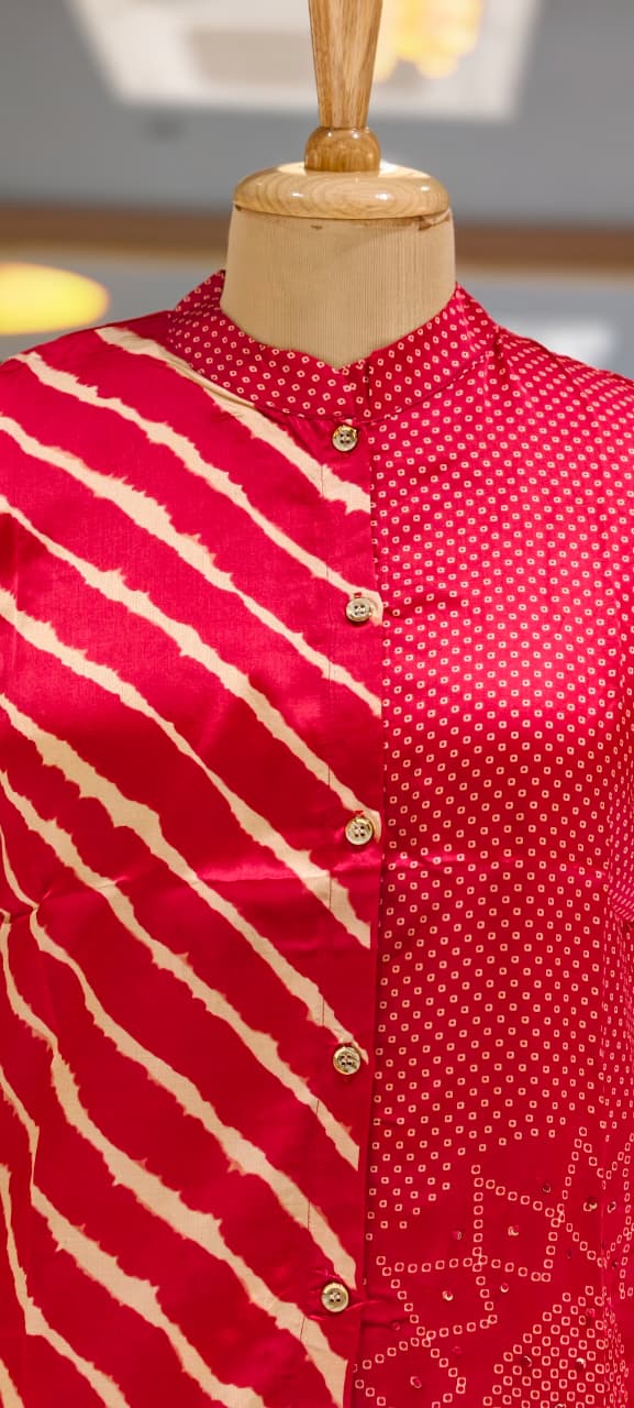 Vibrant Striped Bandhej Print Causal Wear Crepe Shirt- 15348 (Lean Fit)