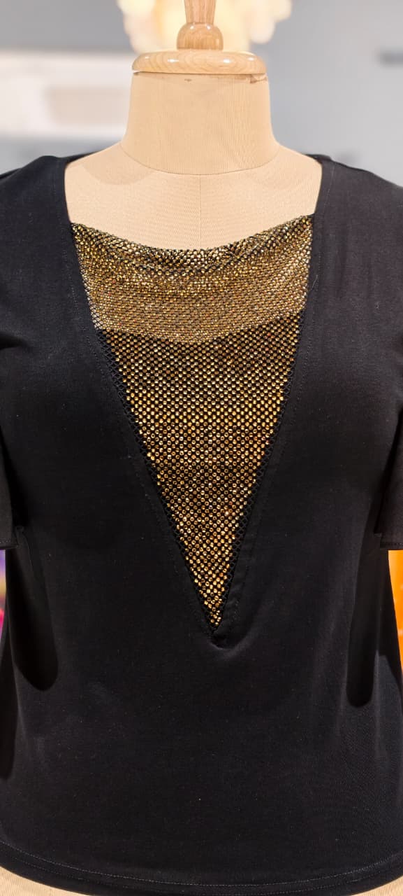 Glamour Studded V-Neck Imported Top With Flutter Sleeve- 15229
