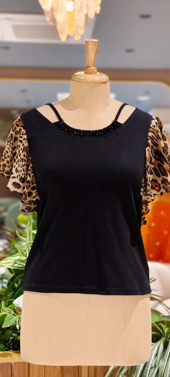 Wild-Child Leopard Print Flutter Sleeve Imported Top- 15229