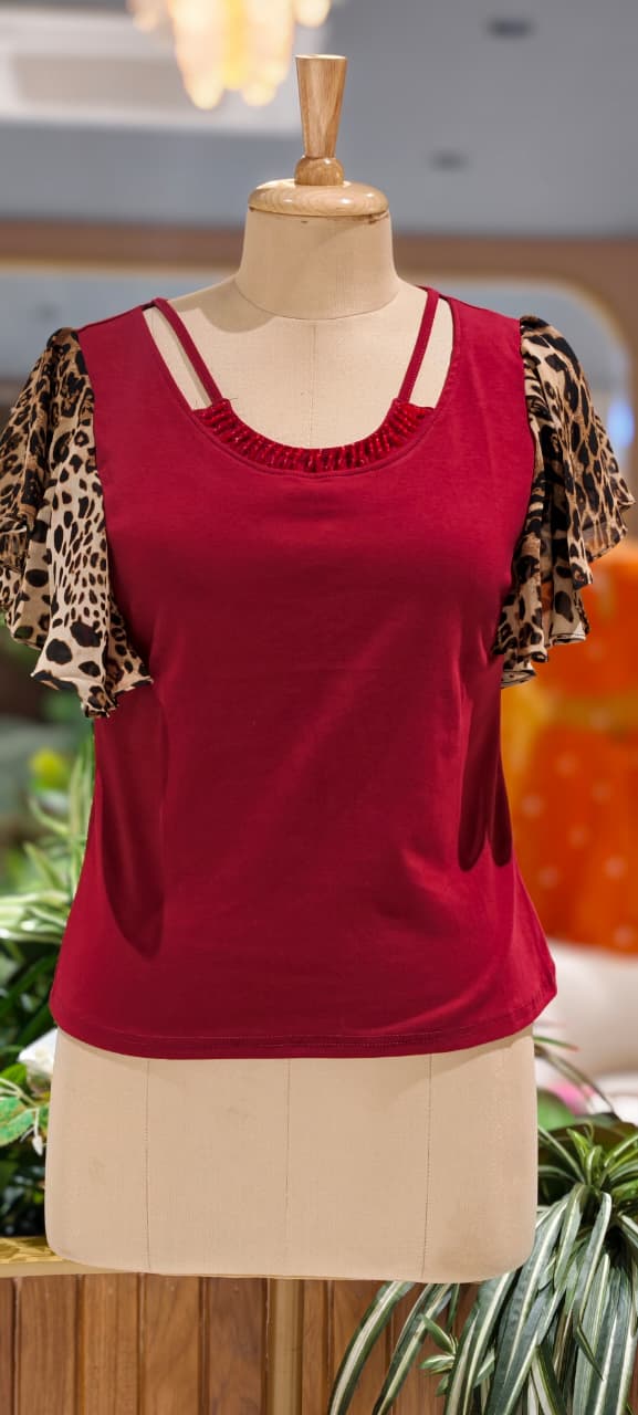 Wild-Child Leopard Print Flutter Sleeve Imported Top- 15229