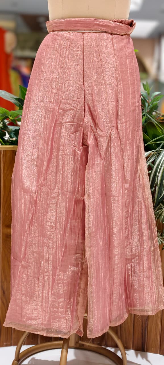 Premium Crush Tissue Mango Buti Embroidered Contrasted Yoke Overlay Co-Ord Set-
