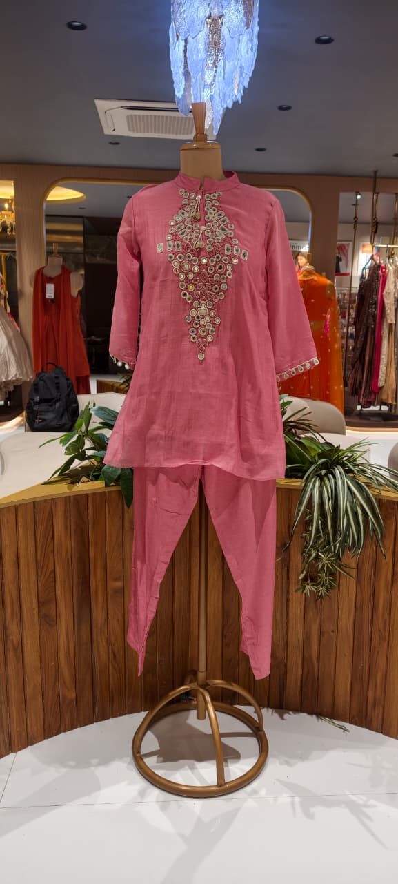 Mul-Chanderi Real Mirror Intricate Embroidery With Shell Touch Co-Ord Set- 15398