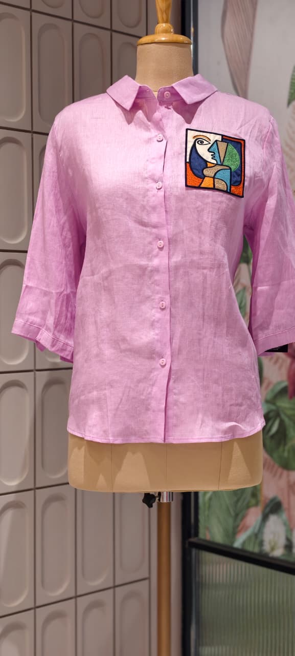 Illusional Face Patch Pocket Look Solid Imported Shirt- 15155