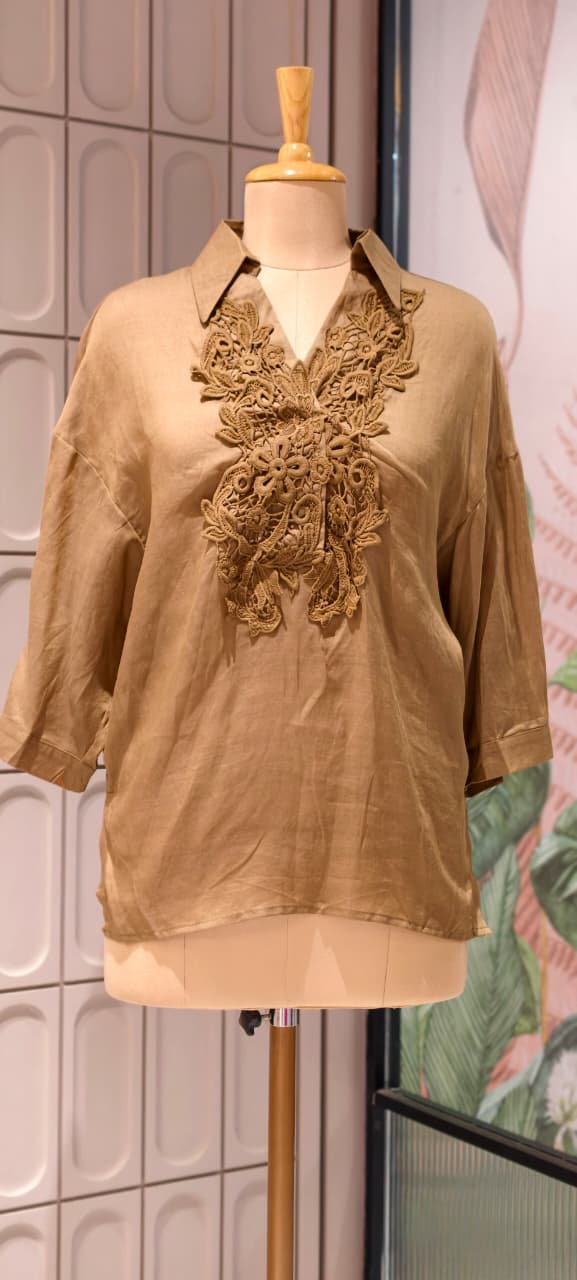Elysian Lace-Applique Solid Tunic Imported Shirt- 15151