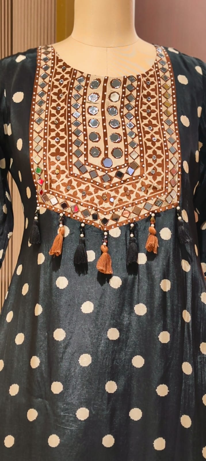 Boho Chich Tribal Inspired Multicolor Print Crepe Full Suit Set With Dupatta & Farsi Bottom- 15417, 15120